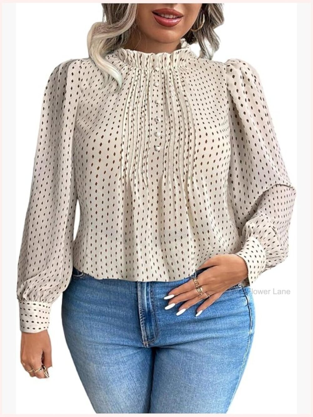 Plus Size Mock Neck Ruffle Blouse Long Sleeve Work Top